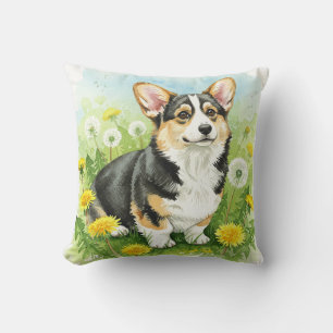 Cute Welsh Pembroke Corgi Dandelions Coussin