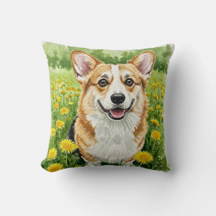 Cute Welsh Pembroke Corgi Dandelions Coussin
