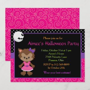 Cute Werewolf Girl Halloween Party Kaart