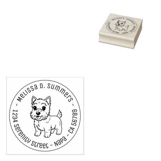 Cute West Highland Terrier Dog Round Address Rubberstempel (Gestempeld)