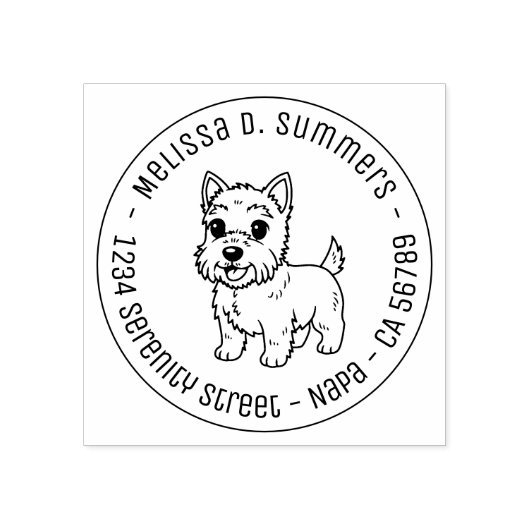 Cute West Highland Terrier Dog Round Address Rubberstempel (Afrduk)