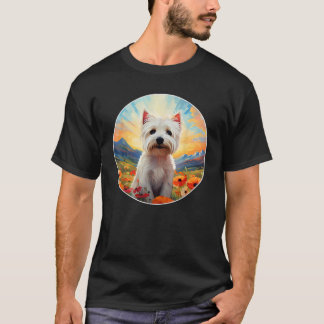 Cute West Highland Terrier Westie Flower Mountain T-shirt