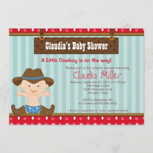 Cute Western Cowboy Baby shower Invitation Kaart