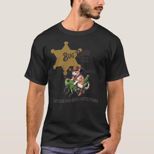 Cute Western Cowboy Tabby Cat Riding A Bug Grassho T-shirt (Voorkant)