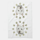 Cute Westie Dog Art en Paws Theedoek (Verticaal)