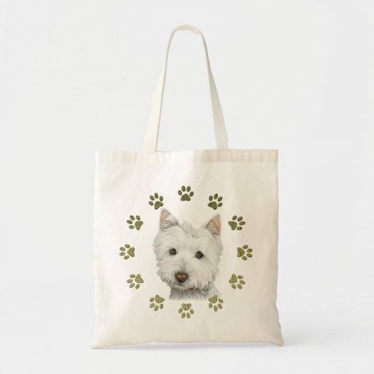 Cute Westie Dog Art en Paws Tote Bag (Voorkant)