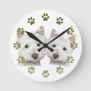 Cute Westie Dogs Clock Ronde Klok