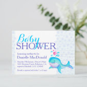 Cute Whale art baby shower aqua violet invitation (Debout devant)