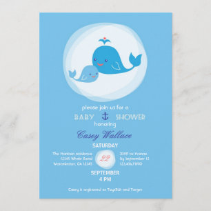 Cute Whale Baby shower Invitation Kaart