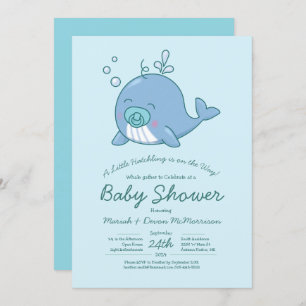 Cute Whale Baby shower Kawaii Invitation Garçon Bl