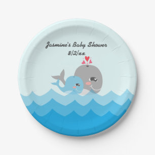 Cute Whale Boy Baby shower Papieren Bordje