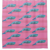 Cute Whale Fish Art Roze Stripes Custom Douchegordijn (Voorkant)