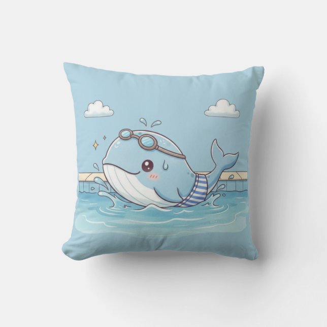 Cute Whale Kids Swimming Design Kussen (Voorkant)