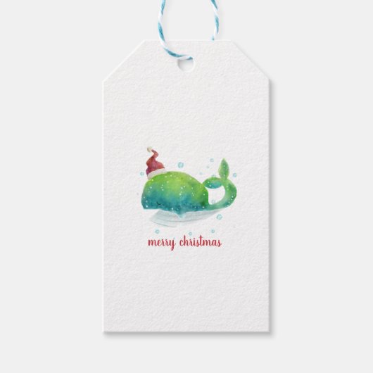 Cute Whale met Santa Hat Cadeaulabel (Voorkant)