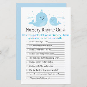Cute Whale Nursery Rhyme Quiz baby shower game