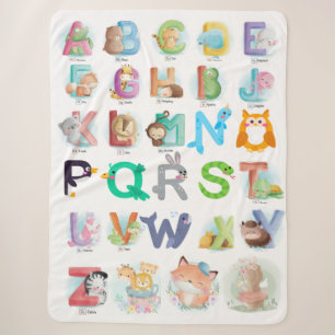 Cute Whimsical Animal Alphabet Sherpa Blanket Deken