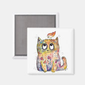 Cute Whimsical Annoyed Cat Magneet (Voorkant / Achterkant)