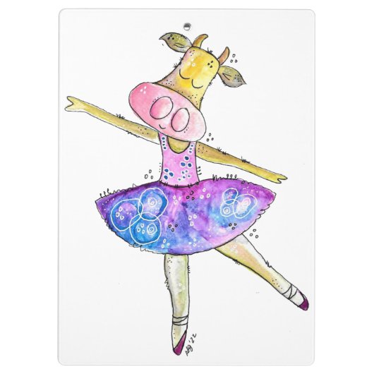 Cute Whimsical Ballerina Koe Klembord (Achterkant)