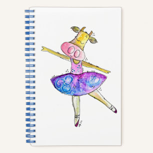Cute Whimsical Ballerina Koe Notitieboek
