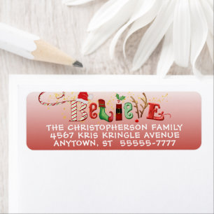 Cute Whimsical BELIEVE Red Ombre Etiket