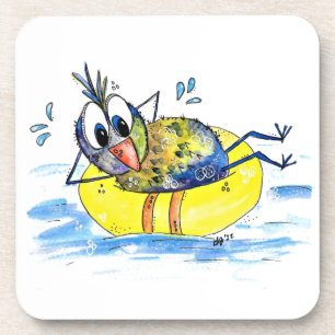 Cute Whimsical Bird op Float Bier Onderzetter