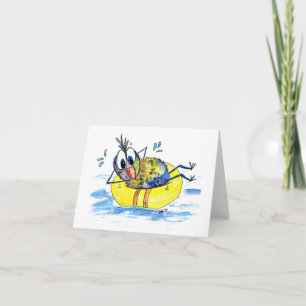 Cute Whimsical Bird op Float Kaart