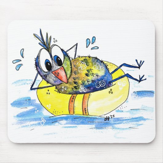 Cute Whimsical Bird op Float Muismat (Voorkant)