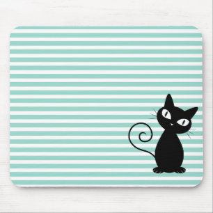 Cute Whimsical Black Cat op Stripes Muismat