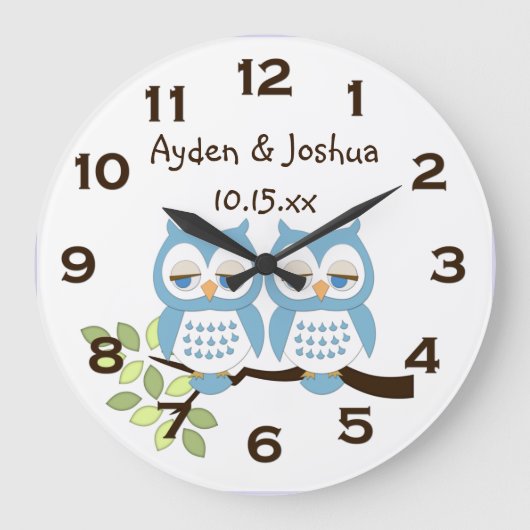 Cute Whimsical Blue Boy Owens Twins Wall Horloge (Recto)