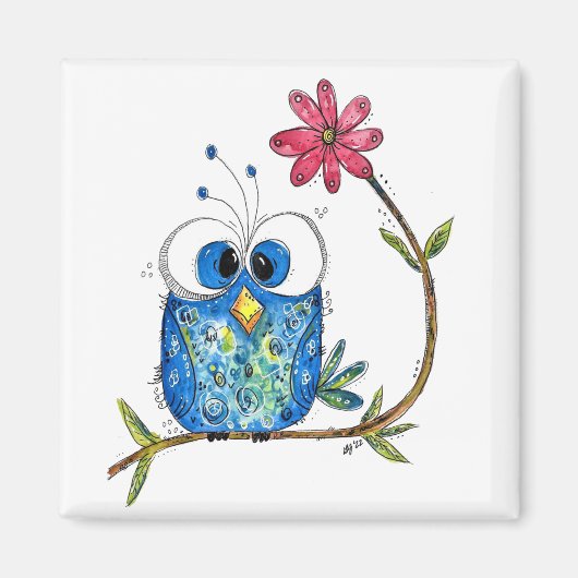 Cute Whimsical Blue Owl Magneet (Voorkant)