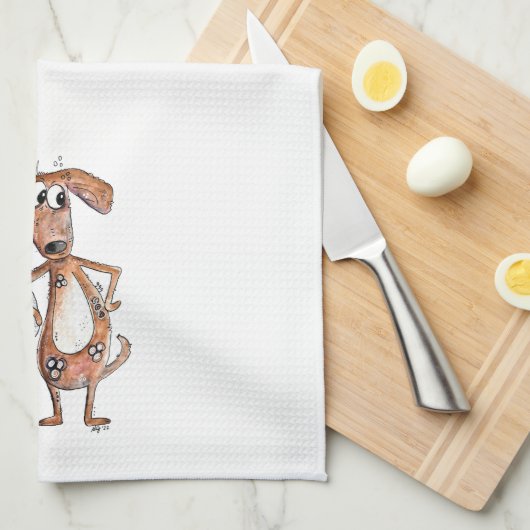 Cute Whimsical Brown Dog en Grey Cat Theedoek (Quarter Fold)