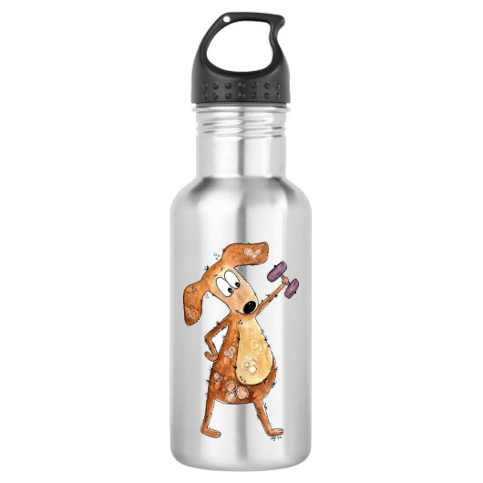 Cute Whimsical Brown Dog Lifgewicht Waterfles (Voorkant)