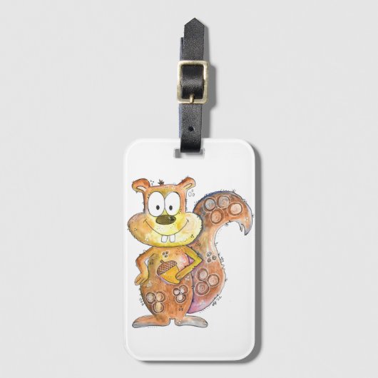 Cute Whimsical Brown Squirrel Bagagelabel (Voorkant (verticaal))