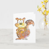 Cute Whimsical Brown Squirrel Kaart (Gele Bloem)
