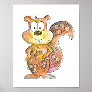 Cute Whimsical Brown Squirrel Poster