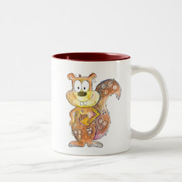 Cute Whimsical Brown Squirrel Tweekleurige Koffiemok