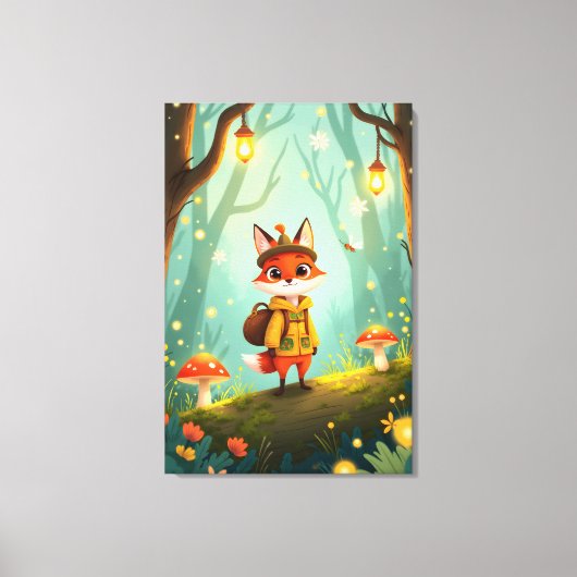 Cute Whimsical Cartoon Fox Canvas Afdruk (Voorkant)