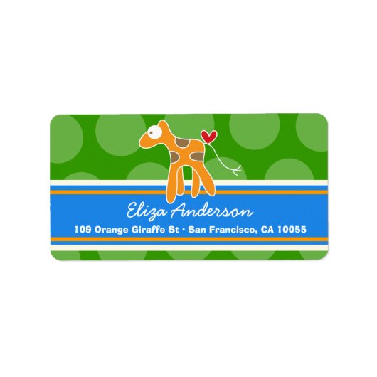 Cute Whimsical Cartoon Giraffe Étiquette de adress (Devant)
