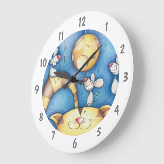 Cute Whimsical Cat and Mouse Moon Art Grote Klok (Hoek)