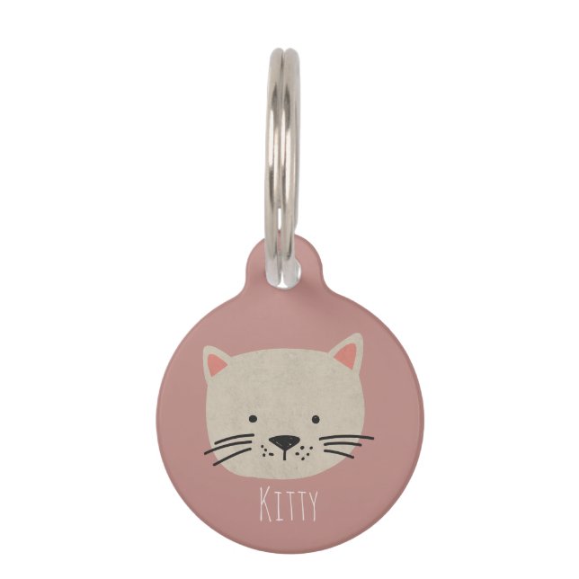 Cute Whimsical Cat Face Huisdierpenning (Voorkant)