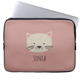 Cute Whimsical Cat Face Laptop Sleeve