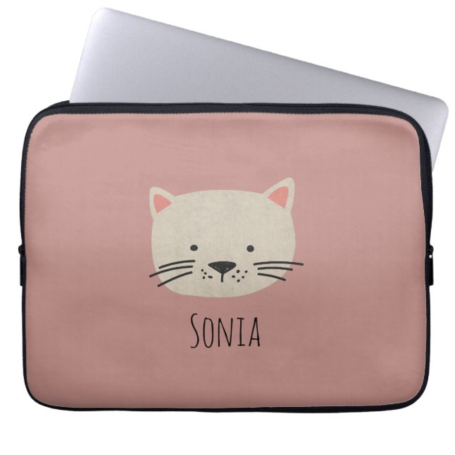 Cute Whimsical Cat Face Laptop Sleeve (Voorkant)