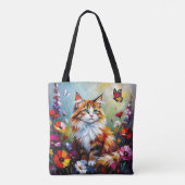 Cute Whimsical Cat, Flowers and Butterflies Draagtas (Achterkant)
