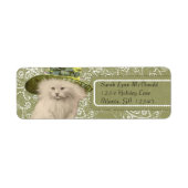 Cute Whimsical Cat Green Pet Stippen & Hearts Etiket (Voorkant)
