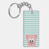 Cute Whimsical Cat on Stripes Sleutelhanger (Voorkant Links)