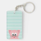 Cute Whimsical Cat on Stripes Sleutelhanger (achterkant)