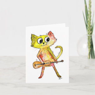 Cute Whimsical Cat Plays Guitar Kaart