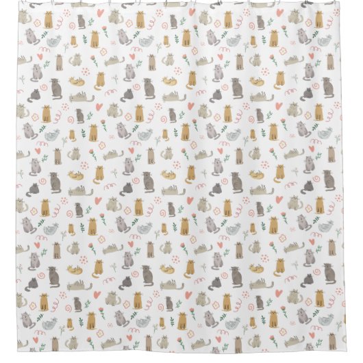 Cute Whimsical Cats Pattern Illustration Douchegordijn (Voorkant)