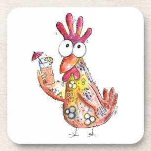 Cute Whimsical Chicken met Tropische Drink Bier Onderzetter
