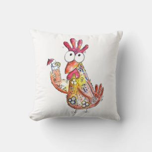 Cute Whimsical Chicken met Tropische Drink Kussen